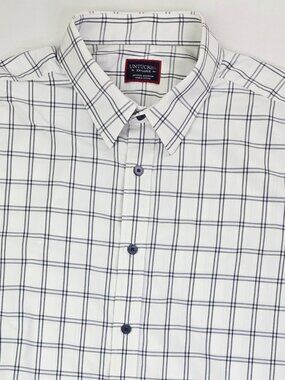 Untuckit Nylon Elastane White Navy Check Mens Size 2XL Long Sleeve Logo Shirt